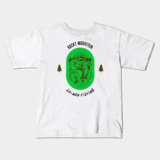 Rocky Mountain Salmon Fishing - Green Kids T-Shirt